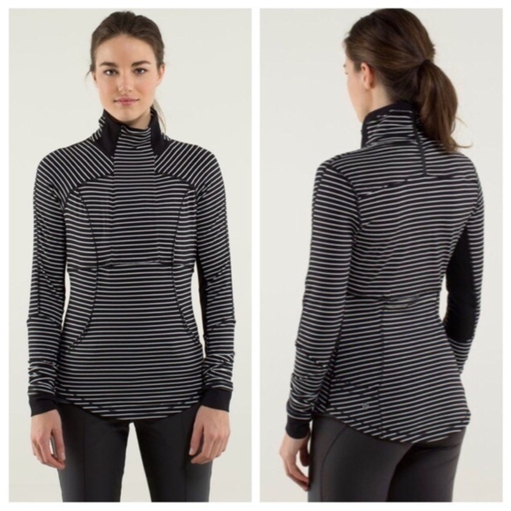 Lululemon Base Runner Striped Half Zip Black White Pullover Size 2